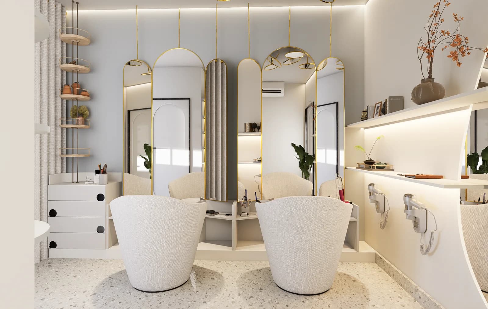 Visualisierung eines neutralen Beauty-Salons als Ambiente-Inspiration
